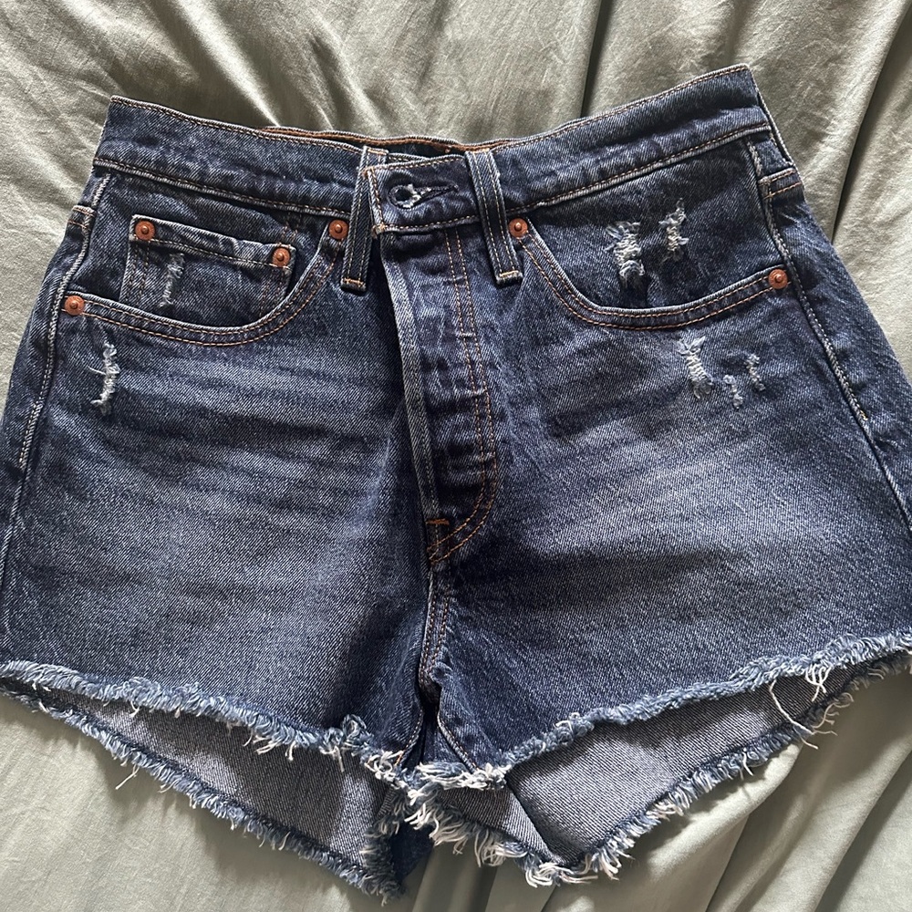 Levi's Dark Blue Distressed Jean Shorts